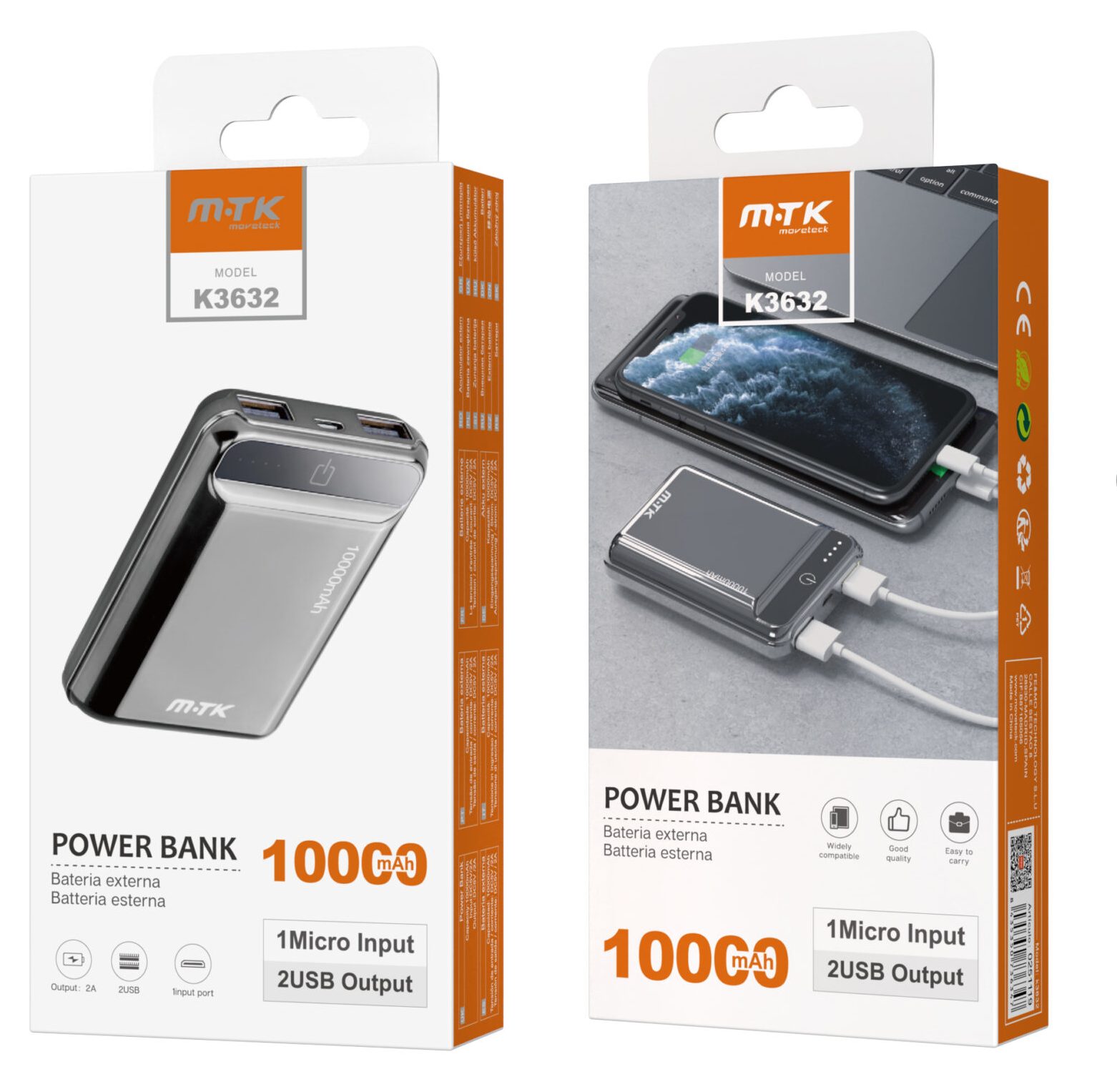K3632 GR Power Bank PocketStation 10000mAh 2USB with LED Indicador Gris scaled